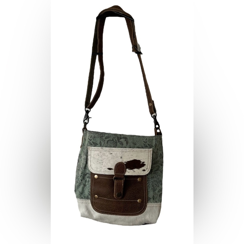 Myra Bag Crossbody Bag Canvas Leather Cowhide Western NWOT!